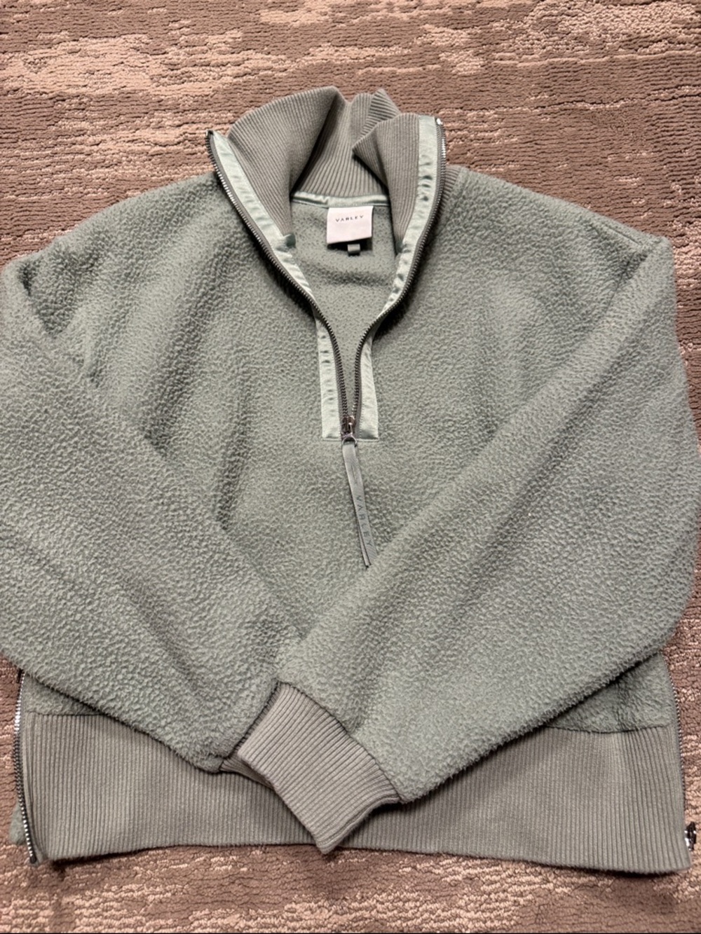 Varley Sage Green Half-Zip Sherpa Pullover